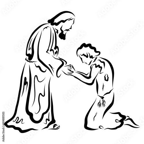 Tableau sur toile returned prodigal son kneeling asks forgiveness from loving father