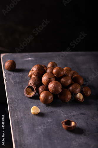 A pile of macadamia nuts on the table
