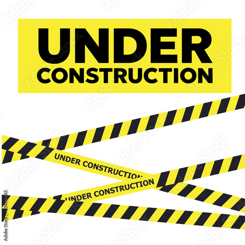 Under construction website page. Warning tape banner