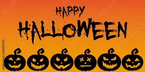 Banner: Happy Halloween. Orange background, black pumpkins. Can be used as a poster or greeting card.