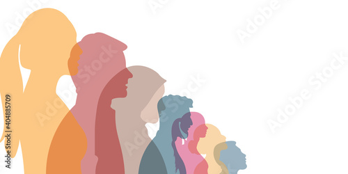 Group of multi-ethnic business co-workers and colleagues. Silhouette of diversity people side. vector illustration.