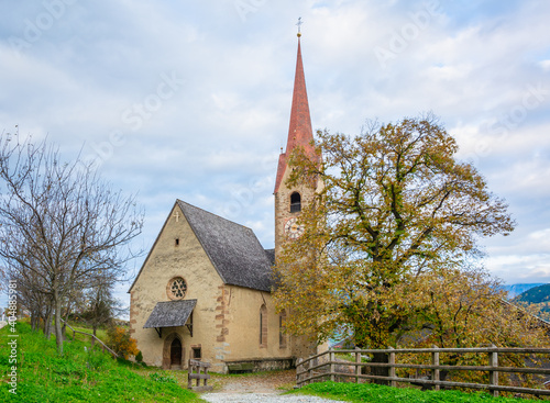 Church of Saint Ingenuino, Barbiano Village in South Tyrol, northern Italy - Europe - Gothic style church