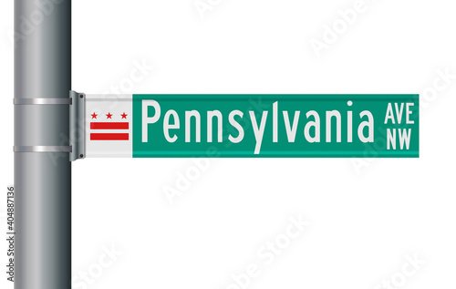 Vector illustration of the Washington DC Pennsylvania Avenue NW green road sign