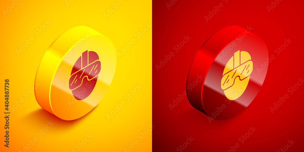 Isometric Special forces soldier icon isolated on orange and red background. Army and police symbol of defense. Circle button. Vector. Isometric Special forces soldier icon isolated on orange and red background. Army and police symbol of defense. Circle button. Vector.