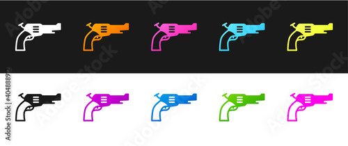 Set Revolver gun icon isolated on black and white background. Vector.