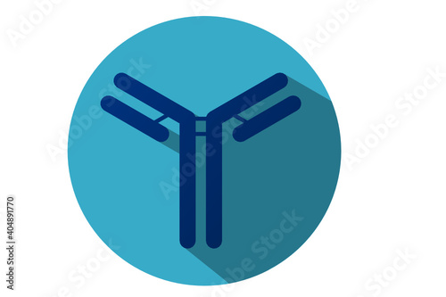 Antibody icon on a blue circle, with shadow casting. Inmune system protection from diseases