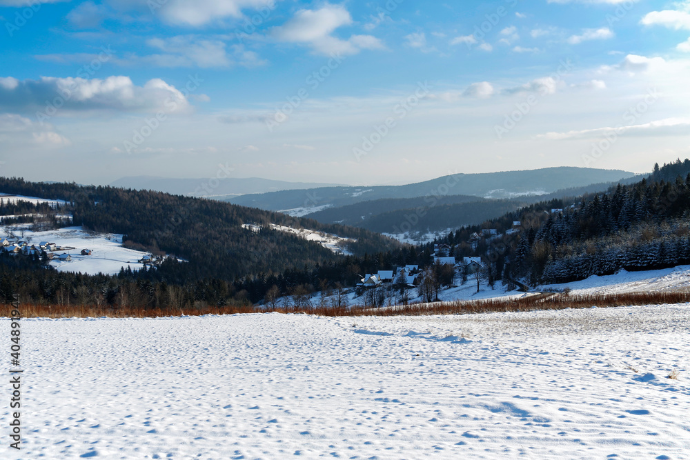 beautiful winter mountain landscape in Poland on sunny day