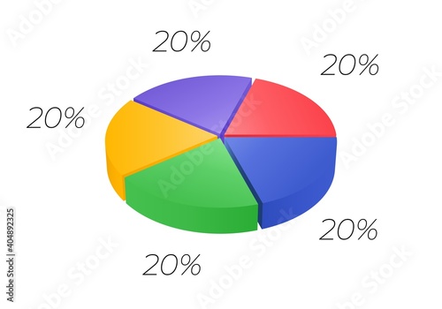 3d pie. Isometric cycle diagram for infographics in 5 parts. Vector chart can be used for graph, report, presentation.