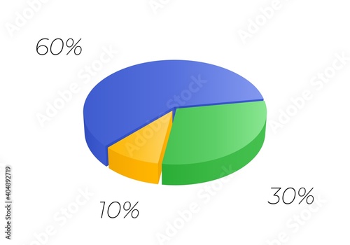 3d pie. Isometric cycle diagram for infographics in 3 parts. Vector chart can be used for graph, report, presentation.