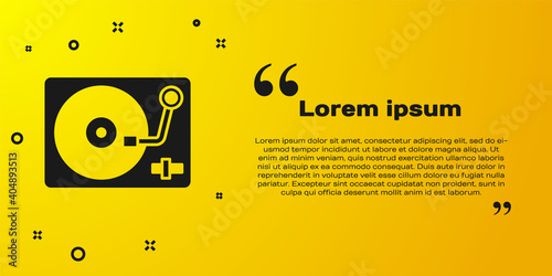 Black Vinyl player with a vinyl disk icon isolated on yellow background. Vector.
