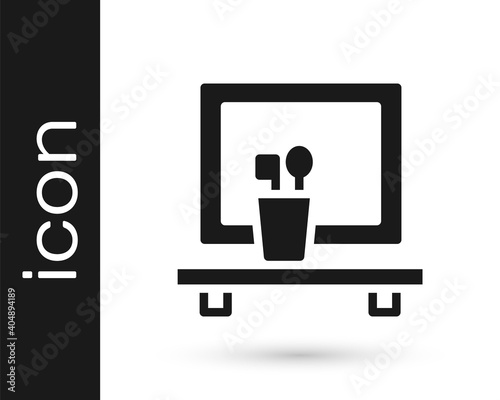 Black Washbasin mirror icon isolated on white background. Bathroom interior with a mirror. Vector.
