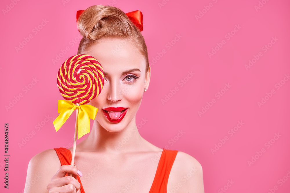 retro girl with lollipop
