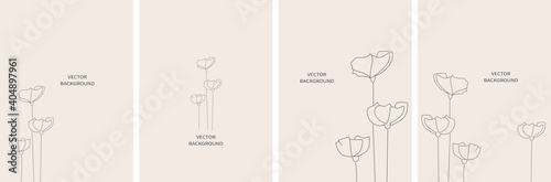 Set of vector abstract backgrounds templates in minimal style with flowers.	