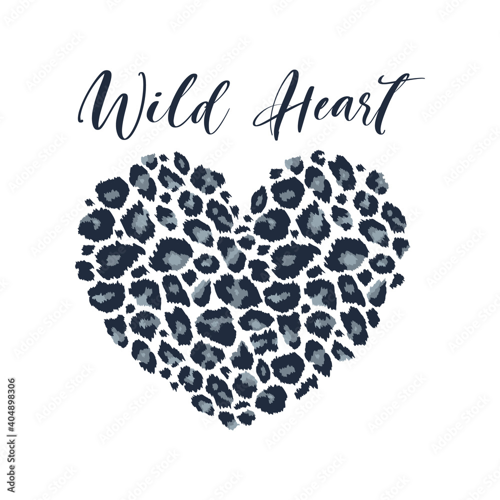 Wild Heart Leopard Heart Shape Print with slogan. Wild animal skin