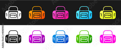 Set Sport bag icon isolated on black and white background. Vector.