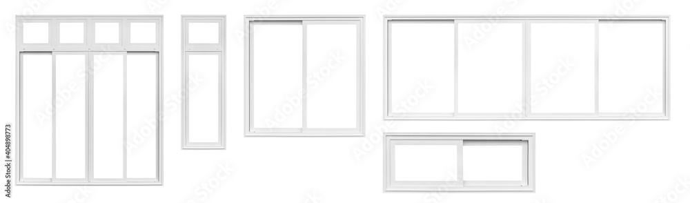 Real modern house window frame set collection isolated on white ...