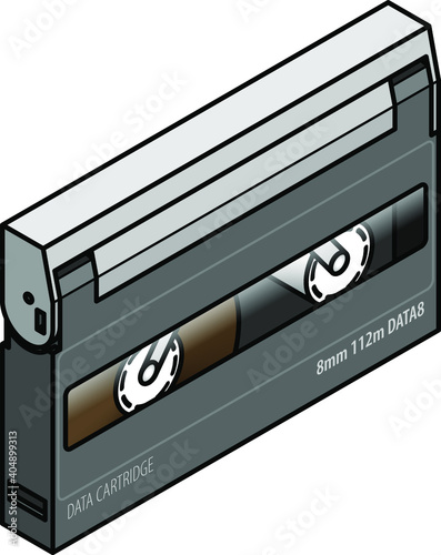 A 8mm computer tape backup data cartridge.