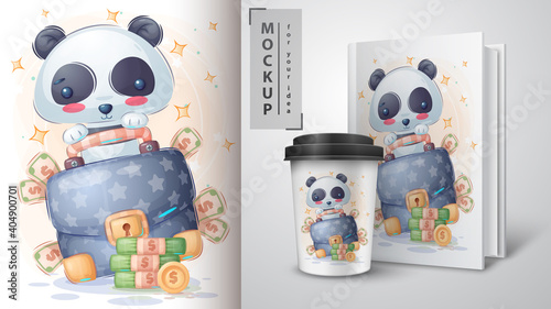 Panda with diplomat poster and merchandising