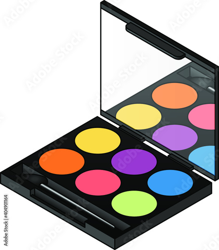 An eye shadow compact with a mirror and applicator sponge brush: multiple colours / spectrum.