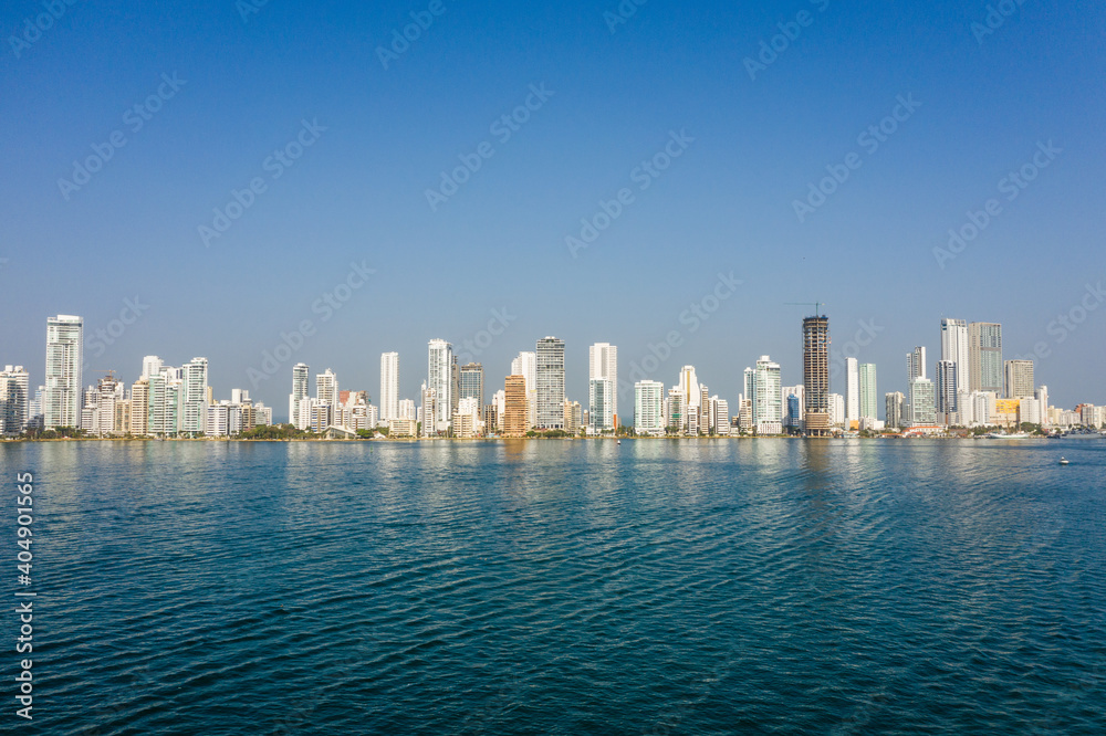 Fototapeta premium The skyline of Bocagrande buildings and views of the city aerial view