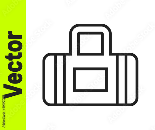 Black line Sport bag icon isolated on white background. Vector.