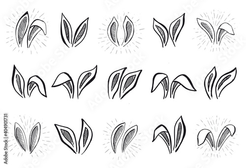 Big set Rabbits's ears. Hand drawn illustration.	