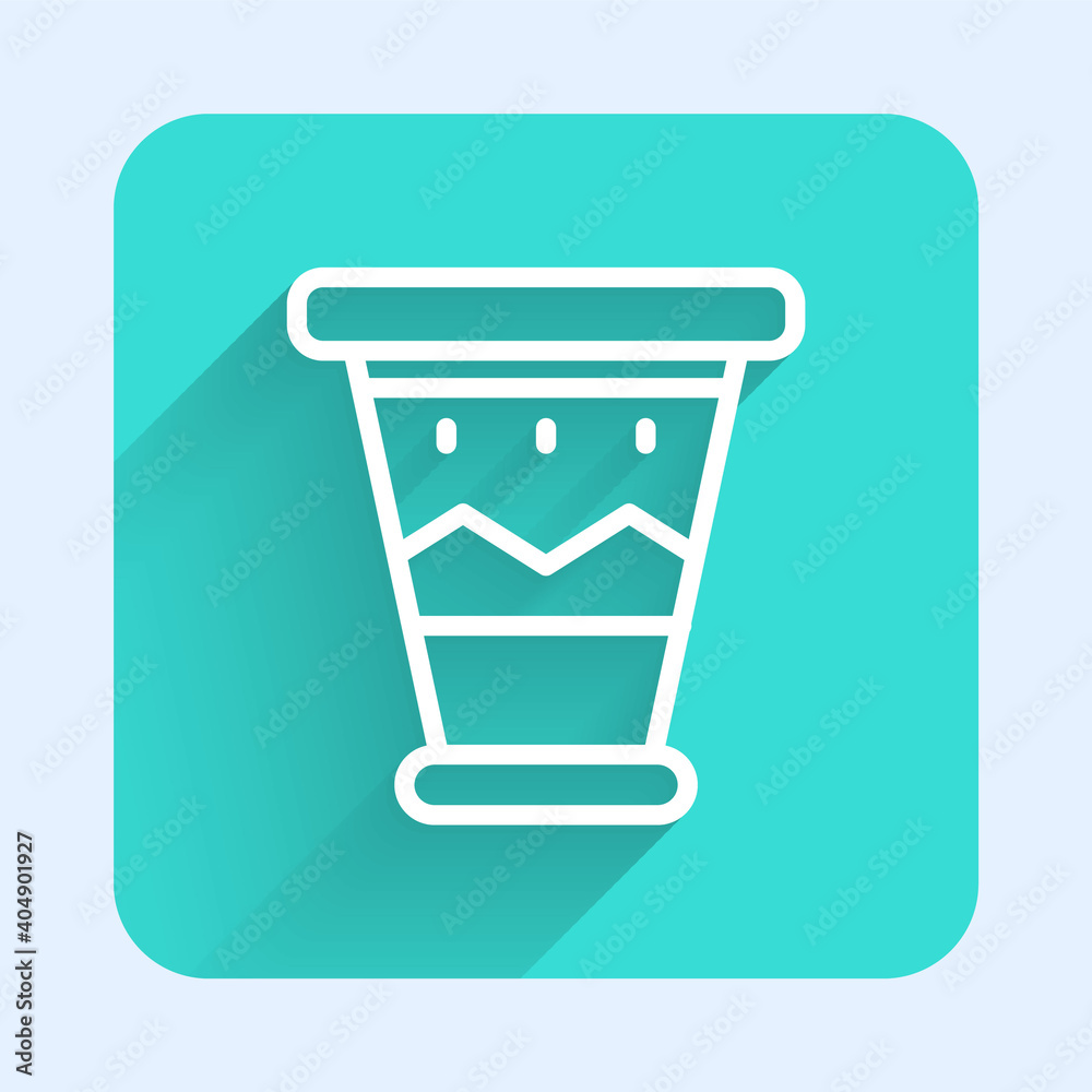White line Mexican drum icon isolated with long shadow. Music sign. Musical instrument symbol. Green square button. Vector. White line Mexican drum icon isolated with long shadow. Music sign. Musical instrument symbol. Green square button. Vector.