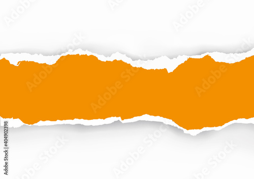 Orange Ripped paper background. 
lllustration of torn paper stripe. Template for infographic. Vector available.