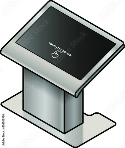 A touchscreen information kiosk. Large screen pedestal format; for floor plans, maps and group interactive activities.