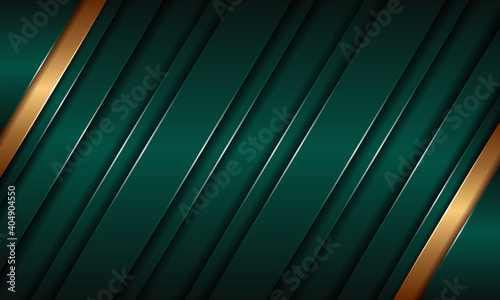 Abstract polygonal pattern luxury green combine and glowing gold lines overlap layer textured background