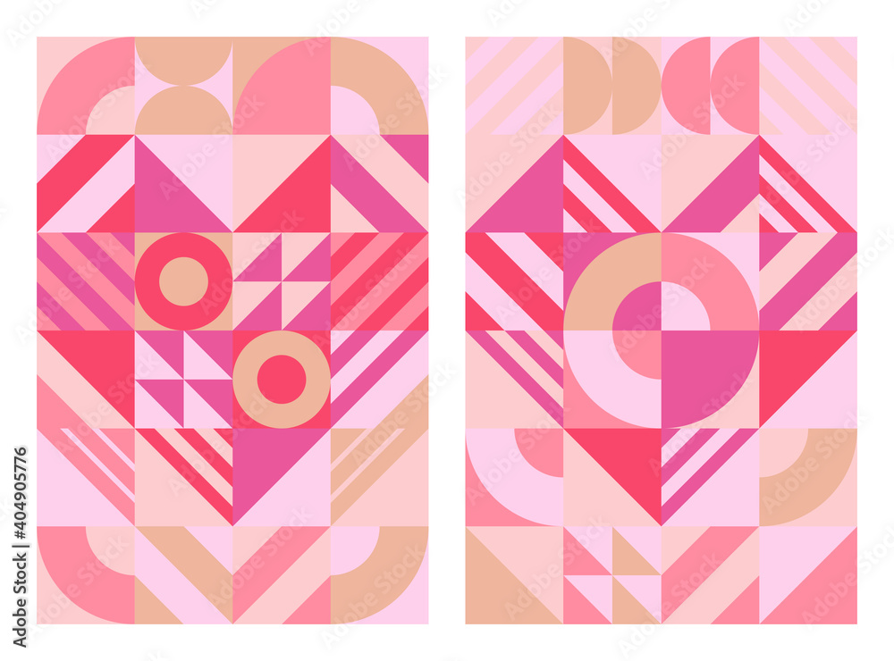 Abstract background pink heart geometric, Scandinavian style art. Concept idea Valentine’s day pattern design for cards, posters, flyers, brochures, covers, website, wallpaper. Vector illustration.