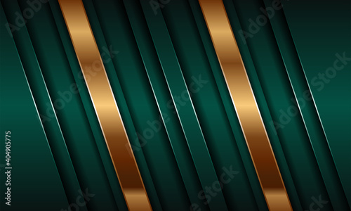 Abstract polygonal pattern luxury green combine and glowing gold lines overlap layer textured background