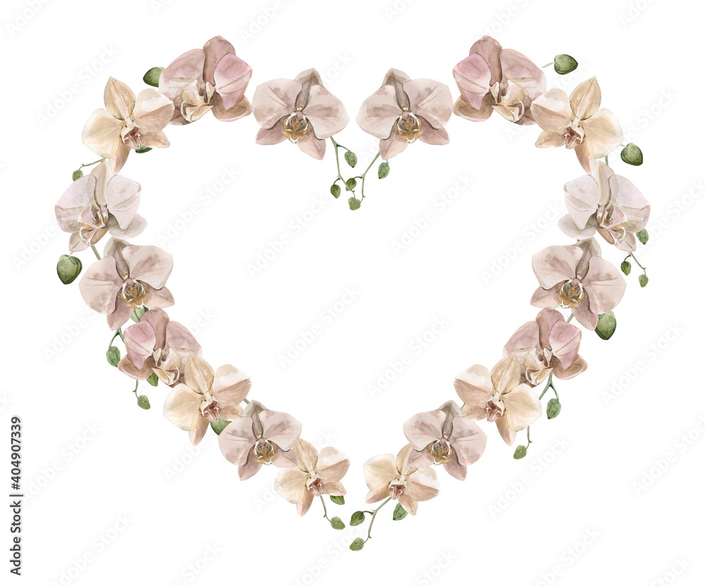 Watercolor hand drawn heart frame with boho flowers. Perfect for invitation and social media.