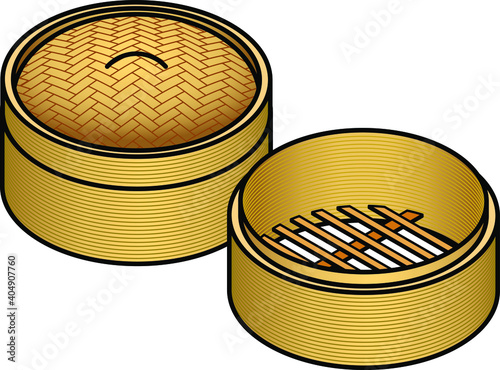 Chinese bamboo steamers with lid.