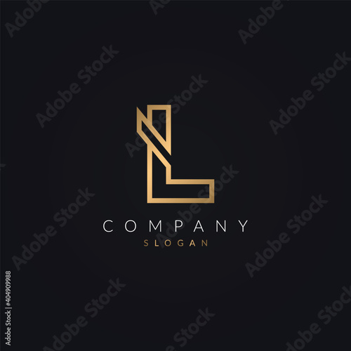 Minimalist Modern and Creative real estate L letter logo icon design. House, Property development, construction and building company L logotype template with gold color.