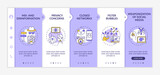 Social media challenges for journalist onboarding vector template. Disinformation. Closed networks. Responsive mobile website with icons. Webpage walkthrough step screens. RGB color concept