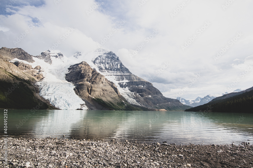 Mount Robson reflection in glacial lake.