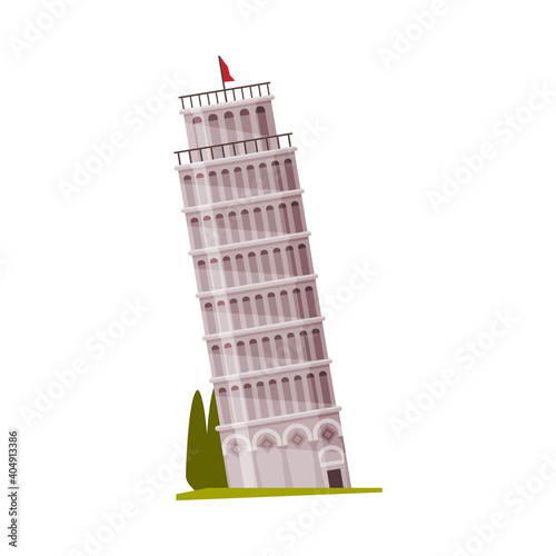 Leaning Tower of Pisa as Famous City Landmark and Travel and Tourism Symbol Vector Illustration