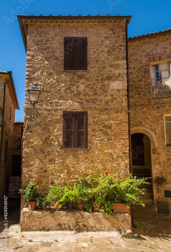 An historic stone residential building in the village of Montemerano near Manciano in Grosseto province  Tuscany  Italy 