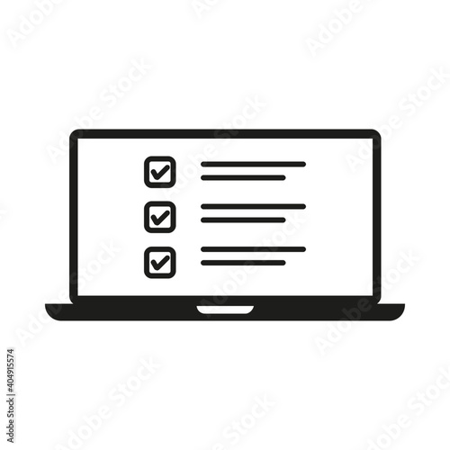 Checklist on the laptop screen. Isolated vector illustration in flat style. Design for web site on white background