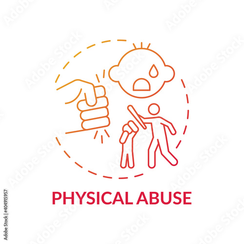 Physical abuse red gradient concept icon. Parent hit kid. Physical violence at home. Harm to children's health. Child safety idea thin line illustration. Vector isolated outline RGB color drawing