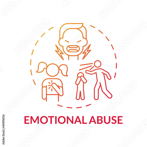 Emotional abuse red gradient concept icon. Psychological problem. Kids mental health. Stress and anxiety. Child safety idea thin line illustration. Vector isolated outline RGB color drawing