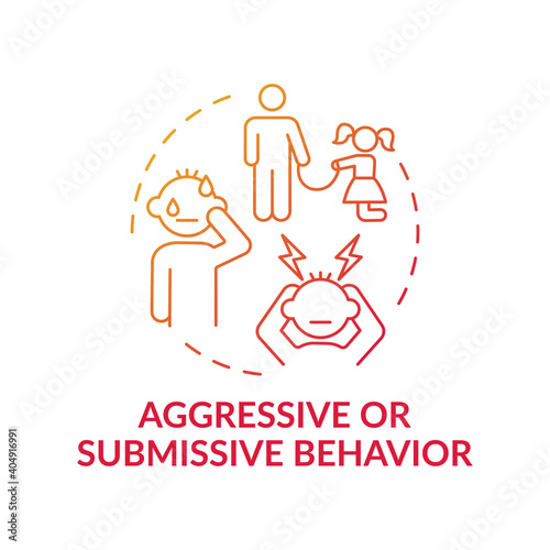 Aggressive or submissive behavior red gradient concept icon. Sign of domestic abuse, parental neglect. Child safety idea thin line illustration. Vector isolated outline RGB color drawing