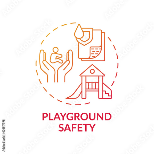 Playground safety red gradient concept icon. Secure environment for children to play. Outdoors area. Child safety idea thin line illustration. Vector isolated outline RGB color drawing