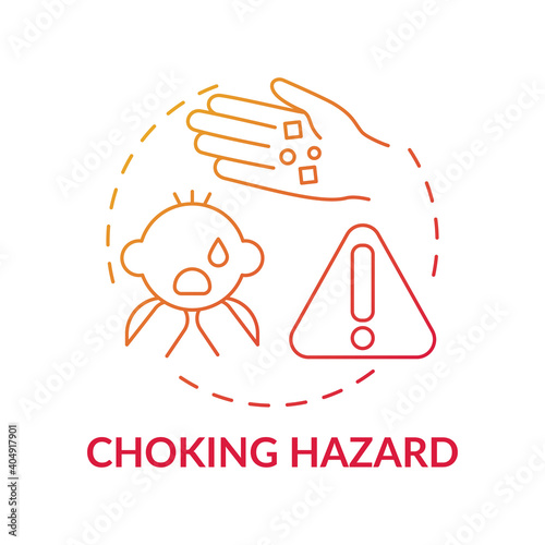 Choking hazard red gradient concept icon. Baby suffocation risk from food. Kids health protection. Child safety idea thin line illustration. Vector isolated outline RGB color drawing