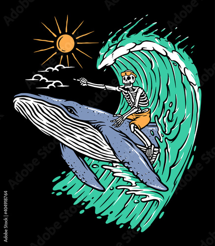 Adventure by riding a whale illustration