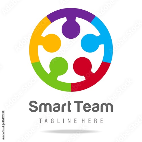 Abstract graphic logo smart team work together business human circle with connect communication community people.Design template icon group friendship.Team Building sign,symbol unity, education.Vector