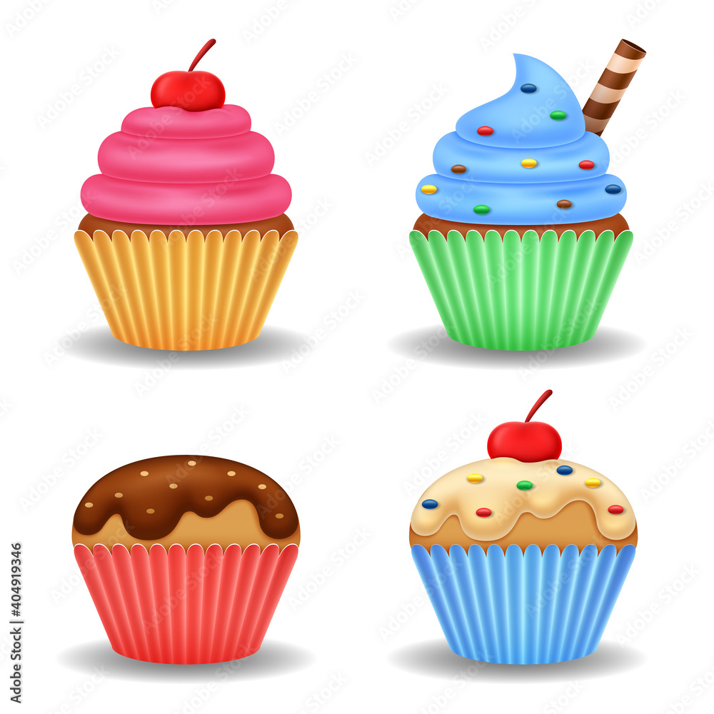 Cupcake set collection on white background Cupcake set collection on white background
