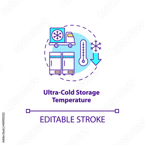 Ultra cold storage temperature concept icon. Covid vaccination. Special surrounding for medicaments. Health idea thin line illustration. Vector isolated outline RGB color drawing. Editable stroke