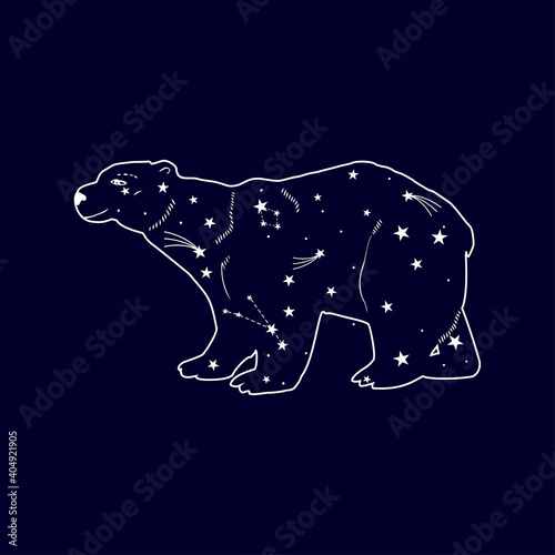 White bear. Constellation, starry sky. Vector illustration.